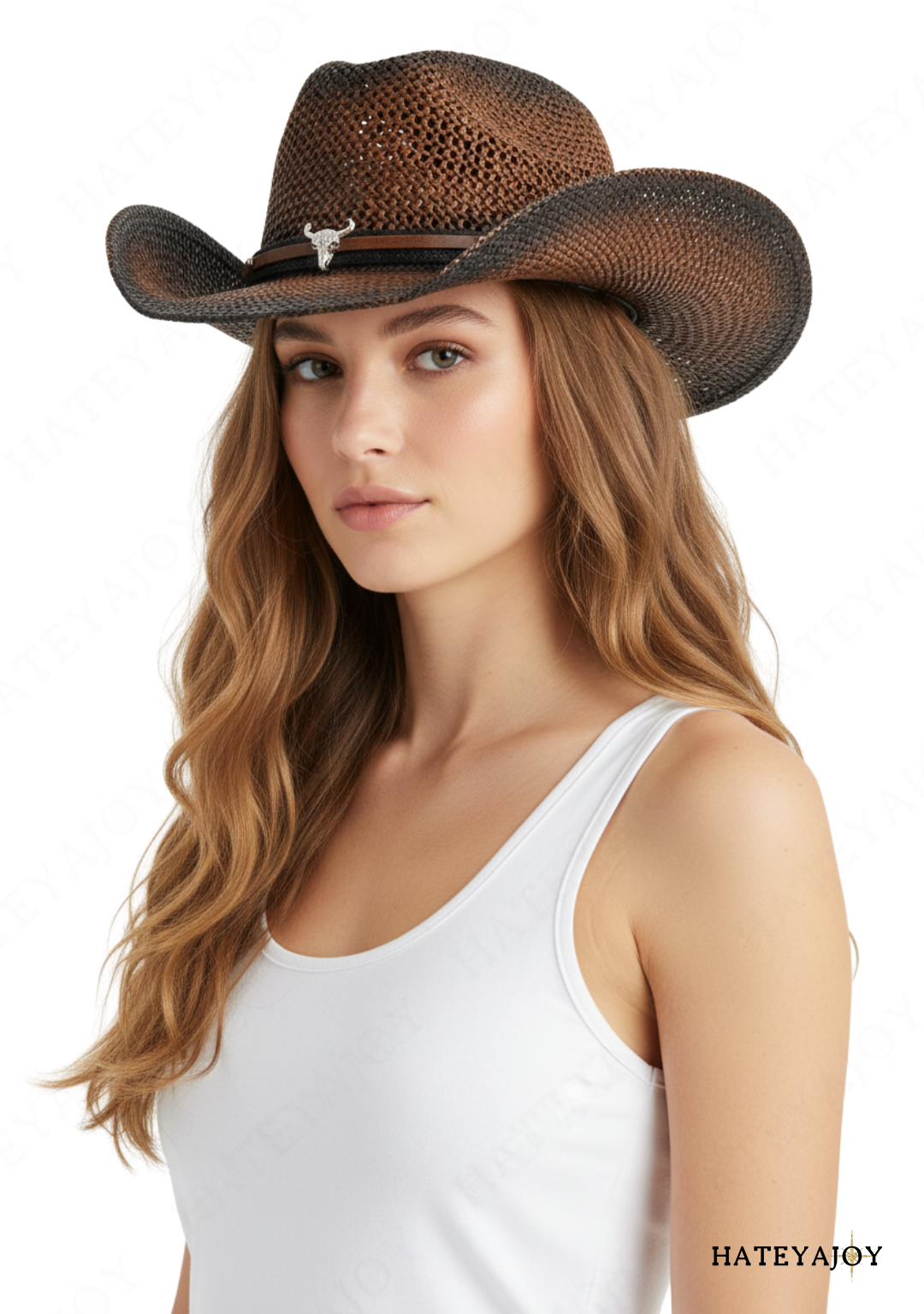 Chapeau Western Tressé Cowgirl Paille Léger<br>Coyote