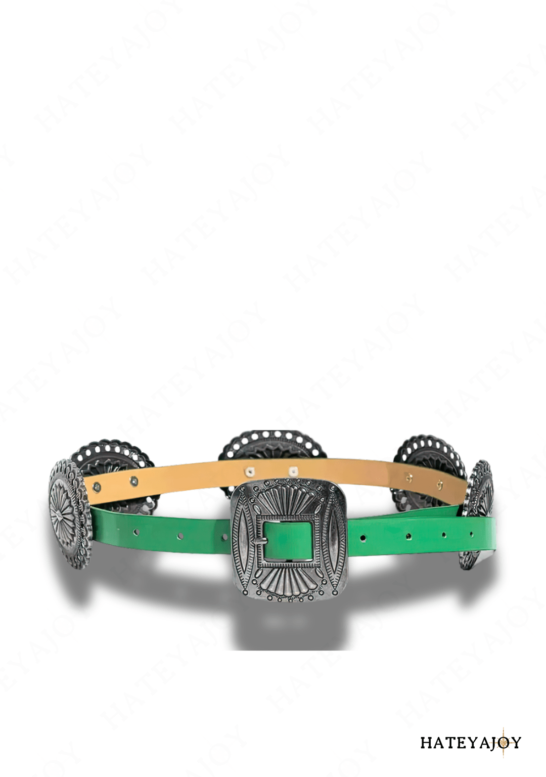 Ceinture Boucles Métal Boho Cowboy | Djones | HateyaJoy Vert / 100 cm