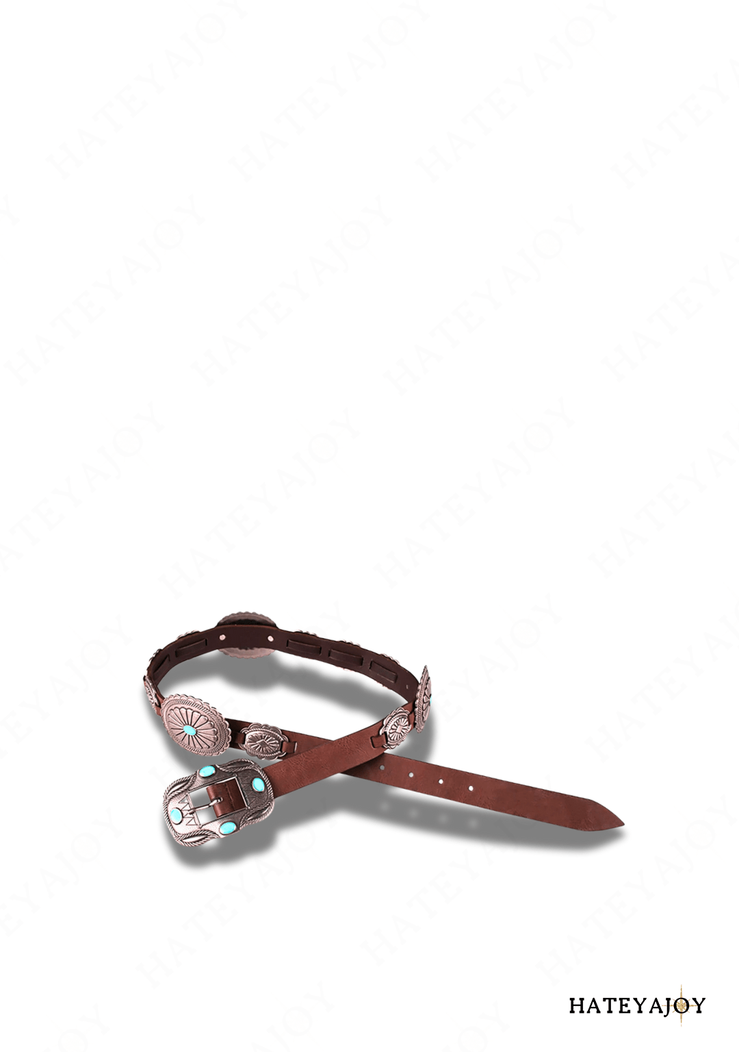 Ceinture Oeillets Turquoise CowGirl | Tiva | HateyaJoy Marron / 110 cm