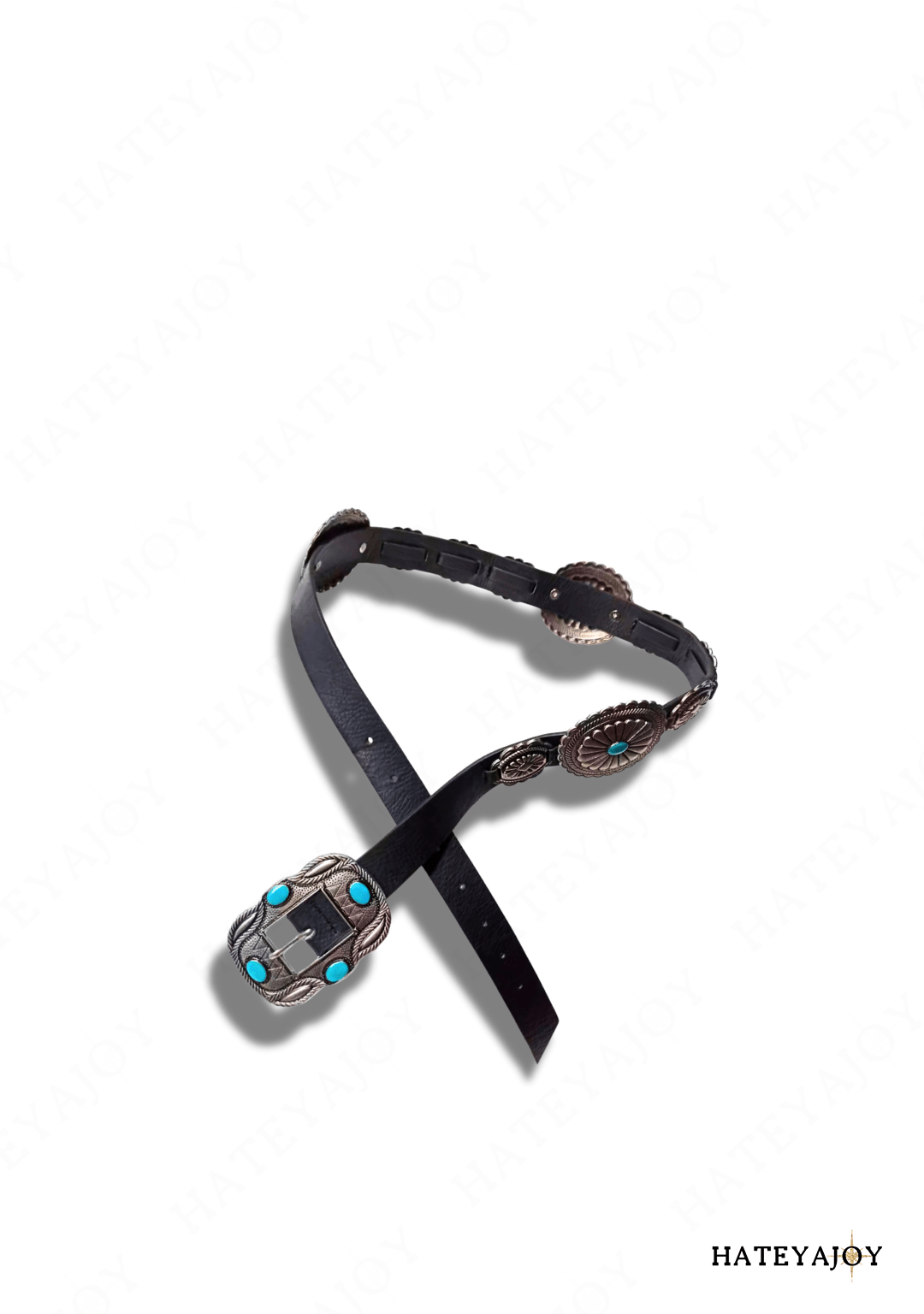 Ceinture Oeillets Turquoise CowGirl | Tiva | HateyaJoy Noir / 110 cm