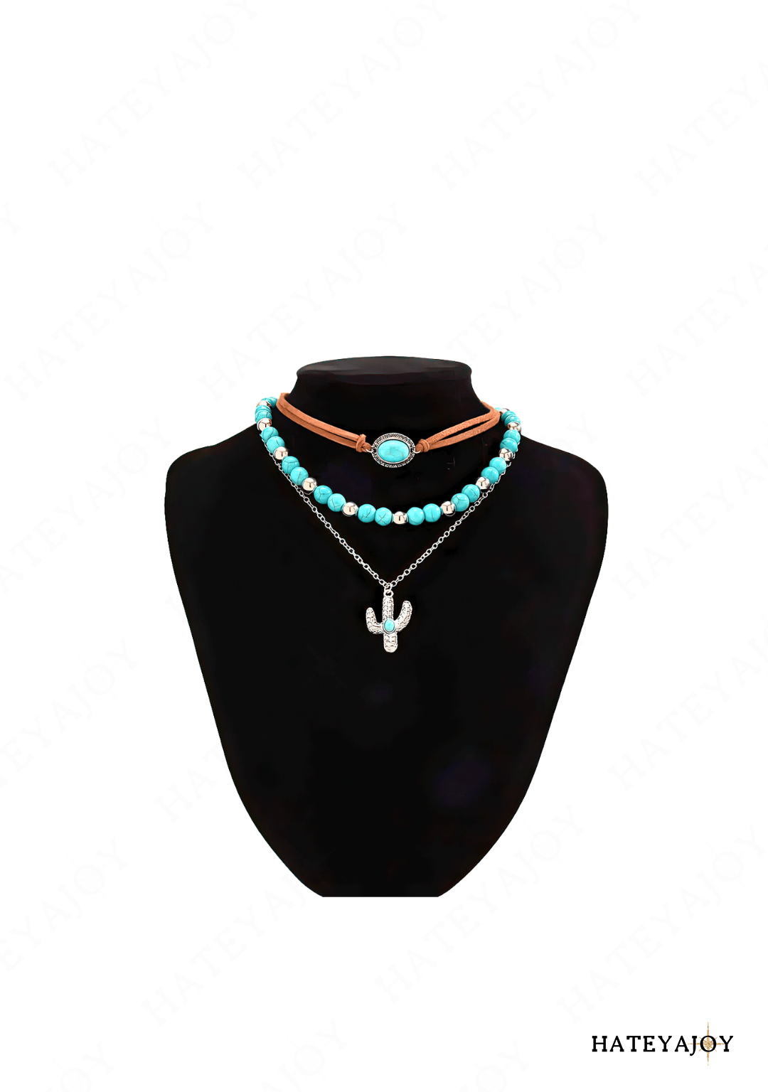 Collier Bohème Perles Bleues Cactus | Wesley | HateyaJoy Marron