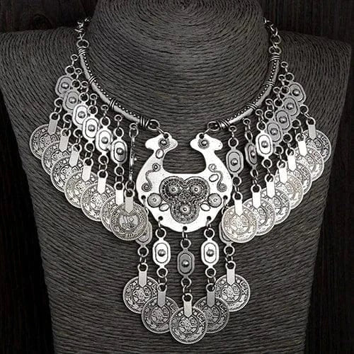 Collier Ras-du-cou à Pièces Bijou Bohème Tribal | Iroquois | HateyaJoy Argenté
