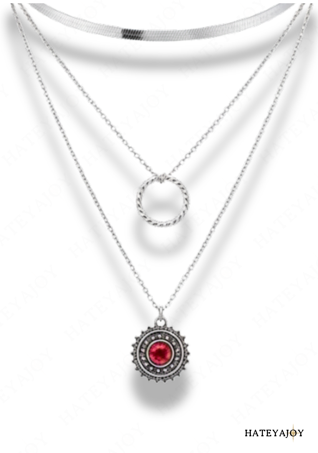 Collier Vintage SKALLI Avec Pendentif En Résine Rose Et Rouge - Longueur <30 Cm - Occasion