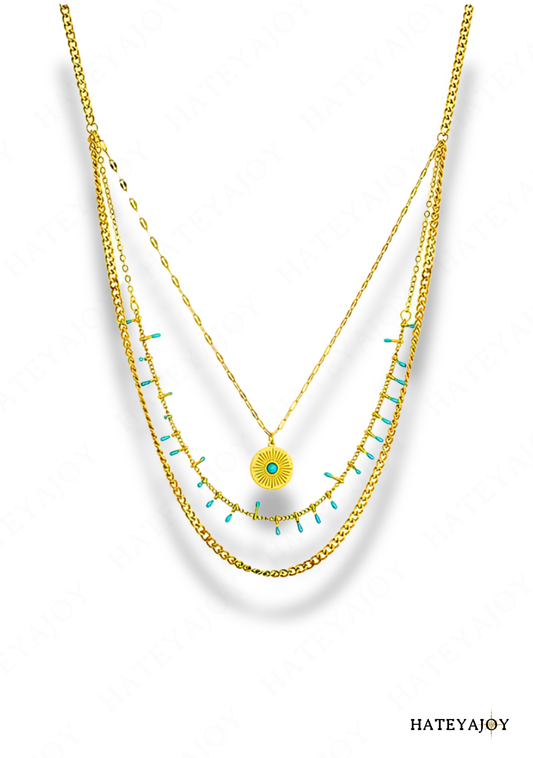 Collier Doré Touche Turquoise Bohème Chic<br>Bela