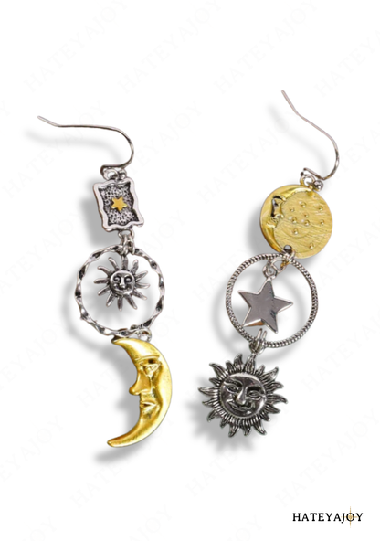 Boucles D'oreilles Pendantes Lune Et Soleil | Solune