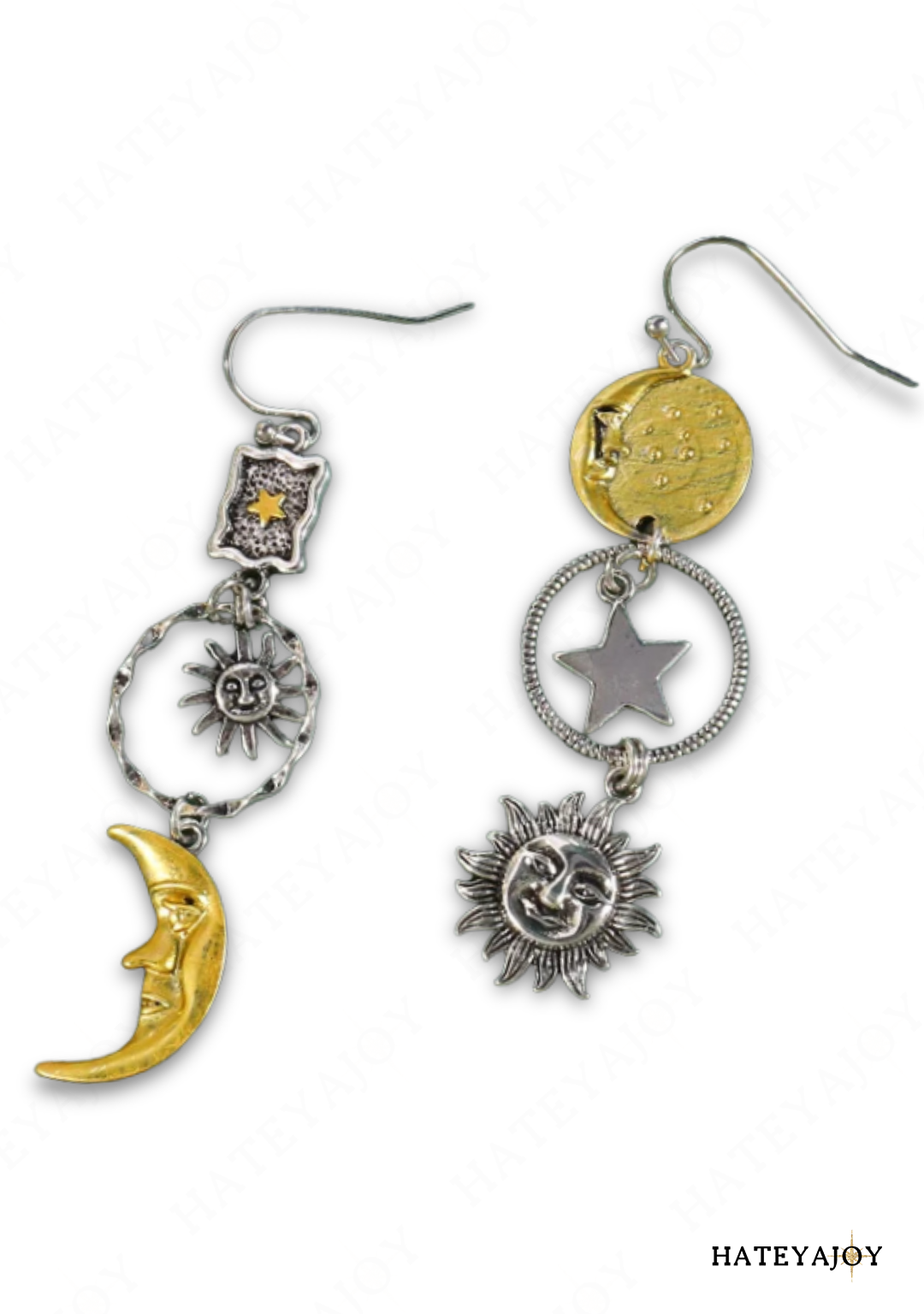 Boucles D'oreilles Pendantes Lune Et Soleil | Solune