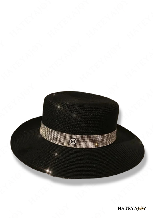Chapeaux Paille Strass Noir | Staycy