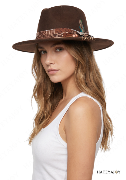 Chapeau Fedora Bohème Plumes<br>Elybrown
