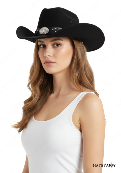 Chapeau Cowboy Western 100% Cuir Large Bord Boho<br>Austin