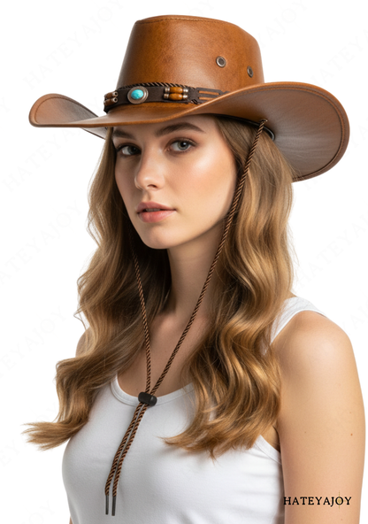 Chapeau Western Similicuir Boho Cowgirl Cowboy<br>Tex