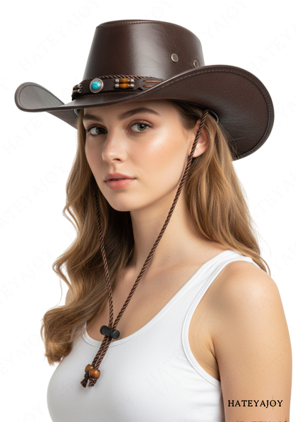Chapeau Western Similicuir Boho Cowgirl Cowboy<br>Tex