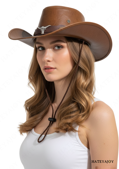 Chapeau Western Unisexe Similicuir Bohème Cowboy<br>Georgia