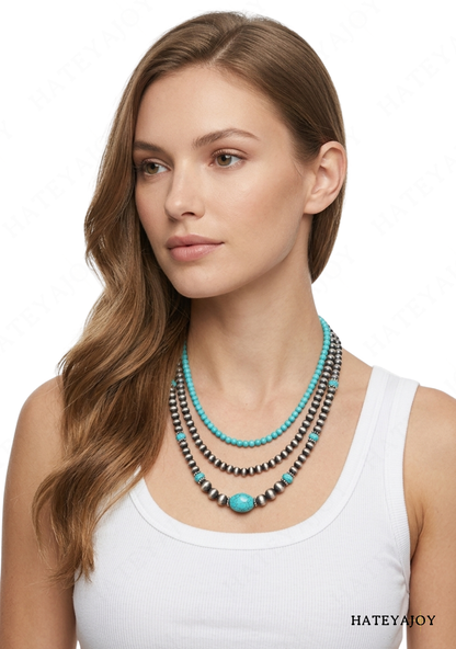 3 Colliers Femme Western Turquoise<br>Xenia