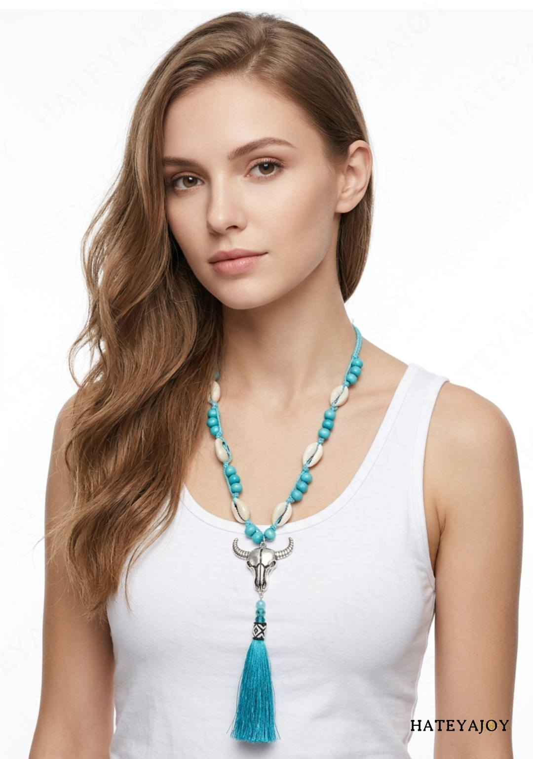 Collier Bohème Long Pompon Buffle Coquillage<br>Halona