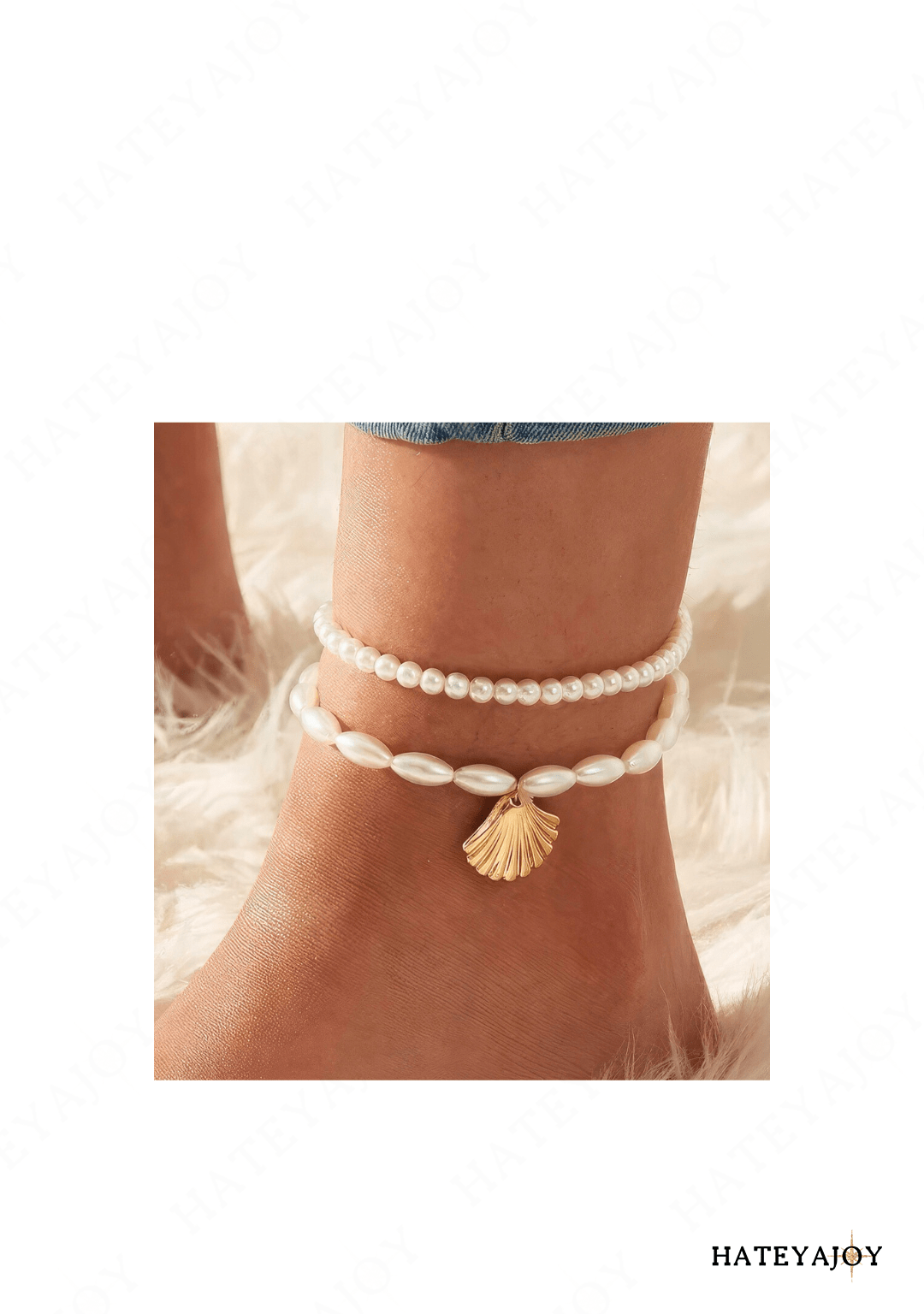 Bracelets Cheville Perles Blanches Coquillage Boho<br>Pearl