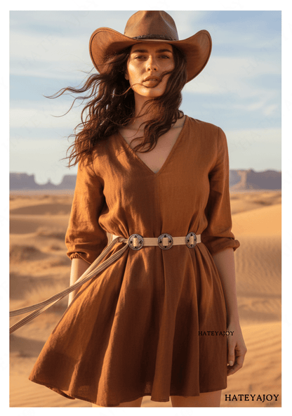 Ceinture Boho Daim Franges Oeillets <br> Mae