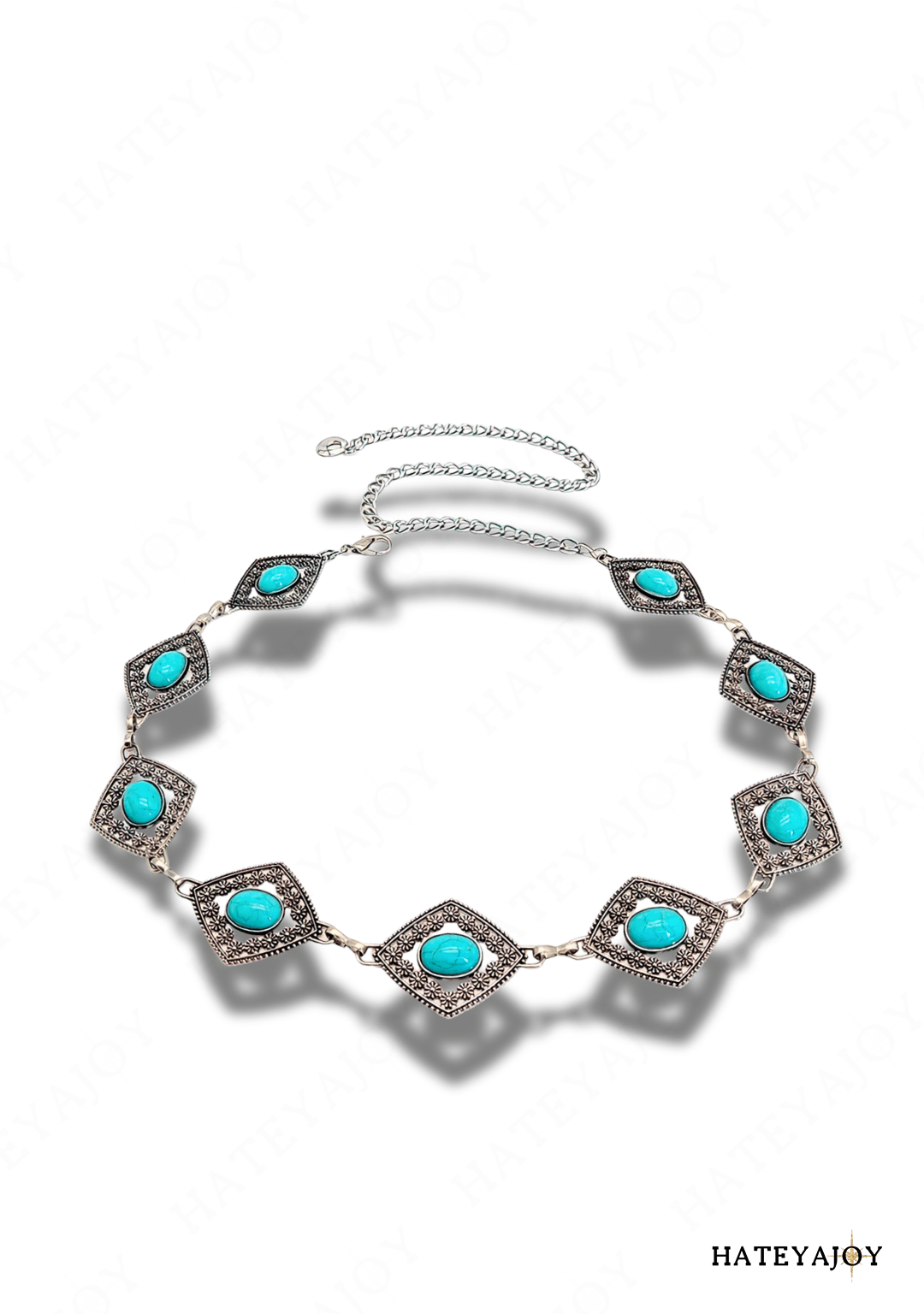 Ceinture Métal Triangle Turquoises<br>Elora | HateyaJoy Métal et Turquoise / 110 cm