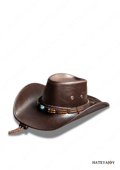 Chapeau Western Similicuir Boho Cowgirl Cowboy Tex