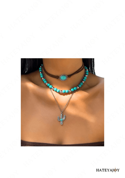 Collier Bohème Perles Bleues Cactus<br>Wesley