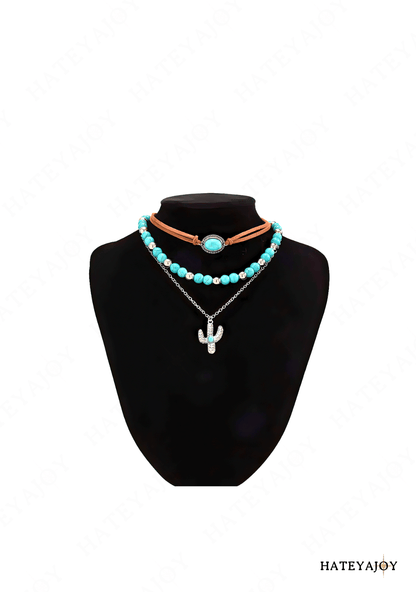 Collier Bohème Perles Bleues Cactus<br>Wesley