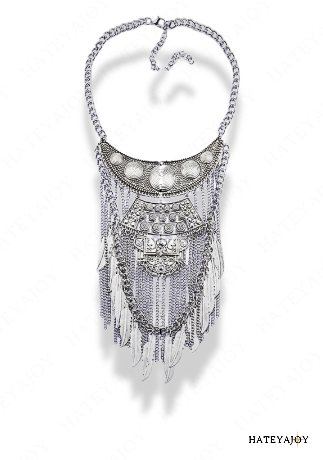 Collier Large à chaînes Feuilles et Pampilles<br>Cheyenne | HateyaJoy Argenté