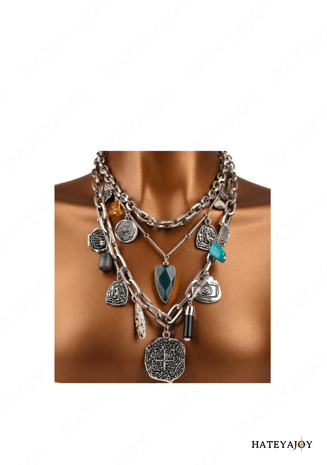 Collier Multi-rangs Boho Chic Pendentifs | Aquazur | HateyaJoy Acier Inoxydable Argenté