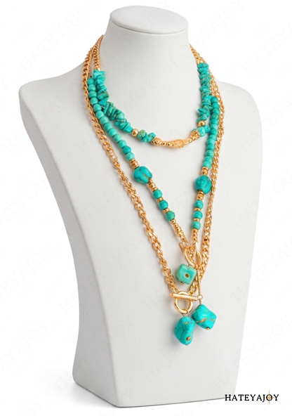 3 Colliers Ras-de-Cou Boho Perles Bleue<br>Erine
