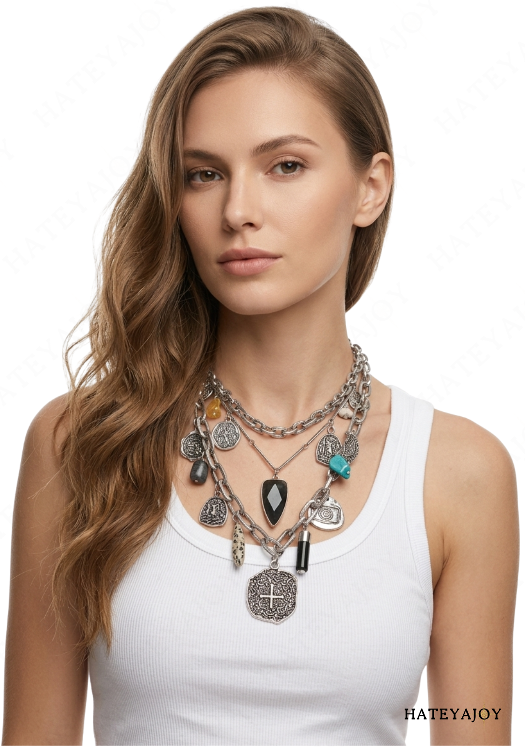 Collier Multi-rangs Boho Chic Pendentifs<br>Aquazur