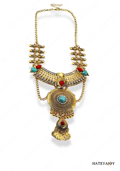 Long Collier bohème Métal Turquoise<br>Apache