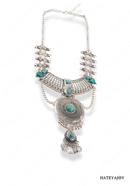 Long Collier bohème Métal Turquoise Apache