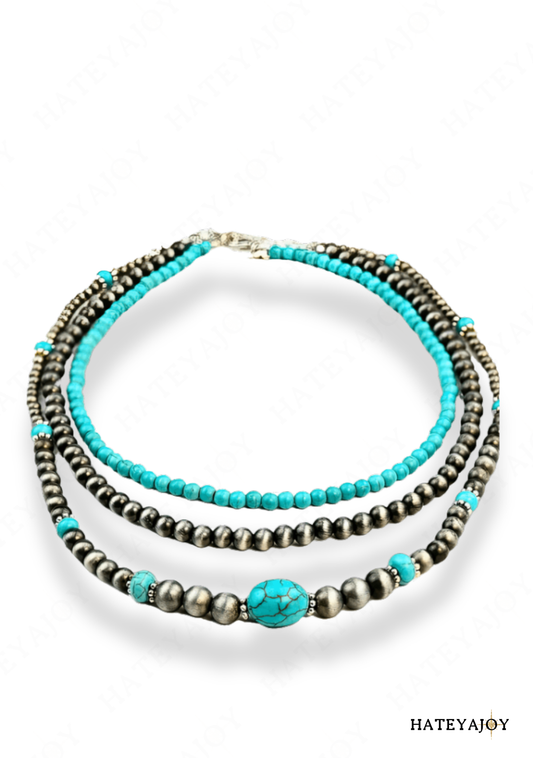 3 Colliers Femme Western Turquoise Xenia