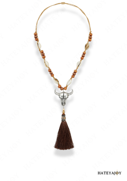 Collier Bohème Long Pompon Buffle Coquillage<br>Halona