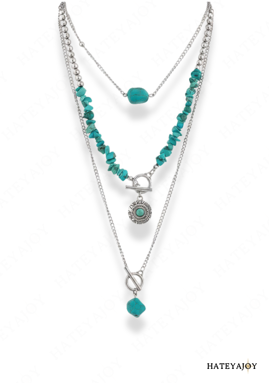 3 Colliers Femme Bohème Perles en Pierre Bleue Pendentifs<br>Océane