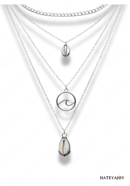 Collier Ras De Cou Chaînes Fines Et Coquillage<br>Vague