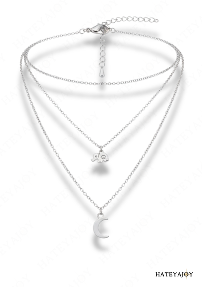 Collier Multi Rangs Lune<br>Mini Eléphant