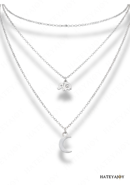 Collier Multi Rangs Lune<br>Mini Eléphant