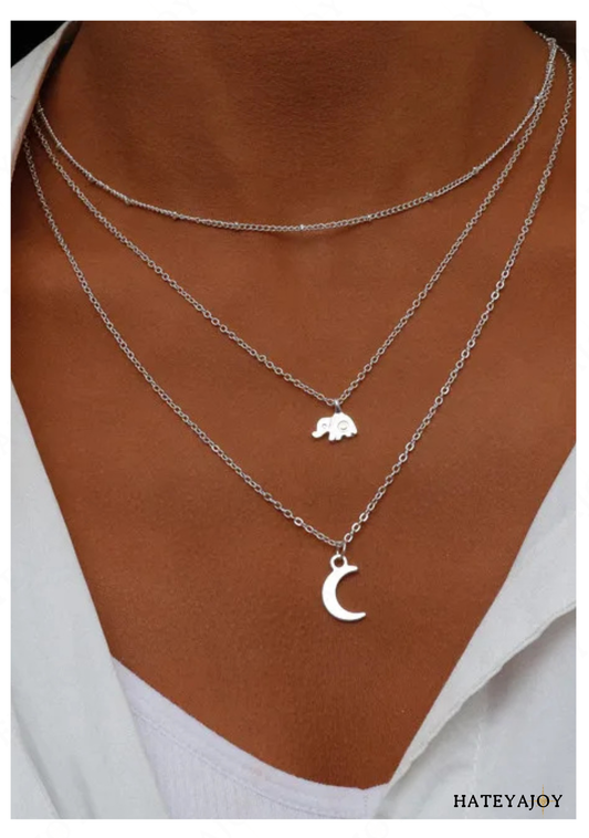 Collier Multi Rangs Lune<br>Mini Eléphant