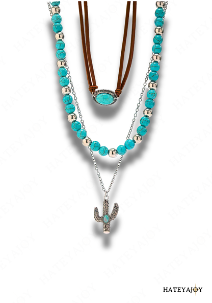 Collier Bohème Perles Bleues Cactus | Wesley | HateyaJoy Marron