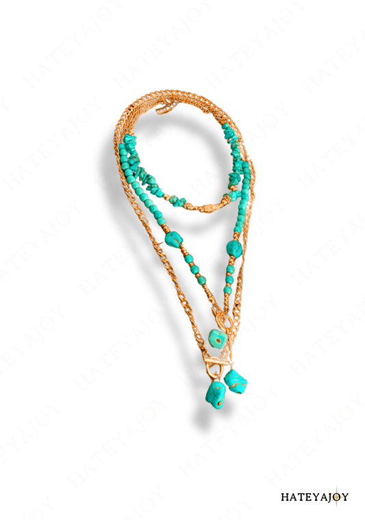 3 Colliers Ras-de-Cou Boho Perles Bleue<br>Erine