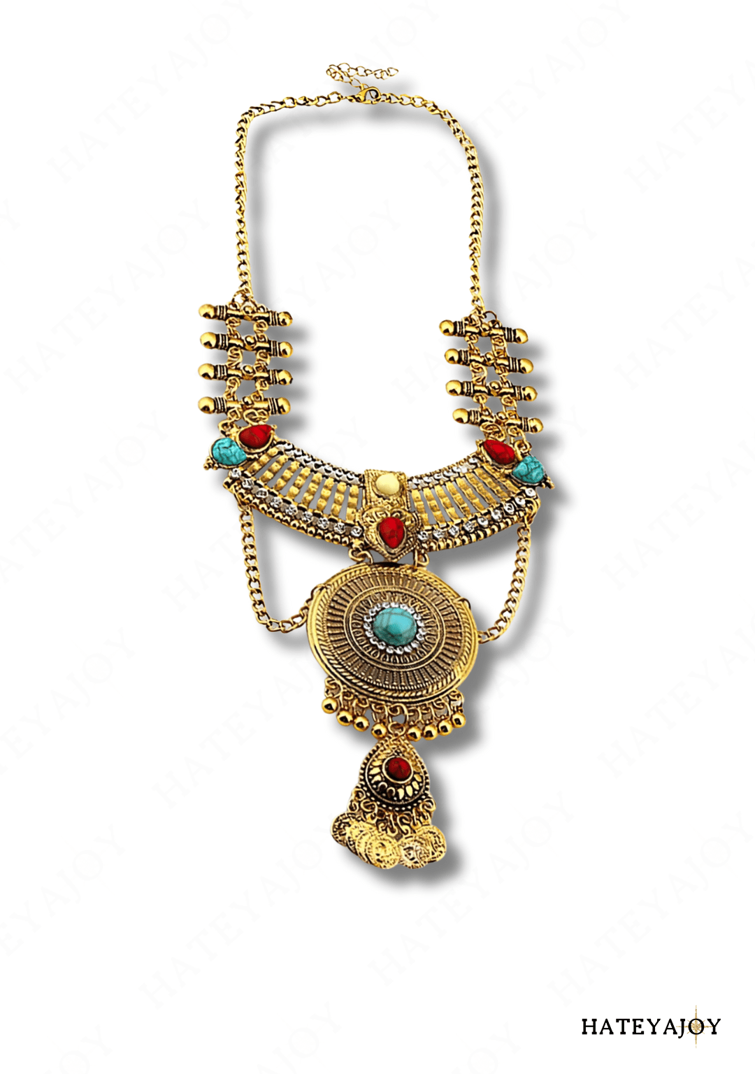 Long Collier bohème Métal Turquoise pièces femme | Apache | HateyaJoy