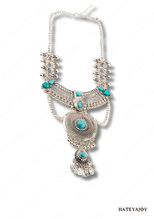 Long Collier bohème Métal Turquoise<br>Apache