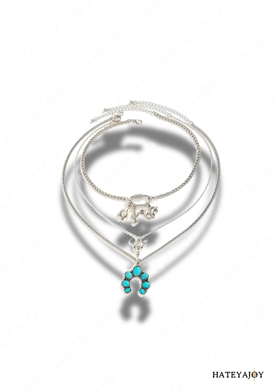 Pendentif 3 Chaînes Buffle Western | Woopy | HateyaJoy Argenté