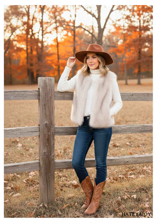 Veste Sans Manche Fausse Fourrure Beige Montana